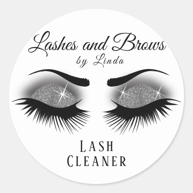 Eyelashes Extension Cleaner Design - Silver Classic Round Sticker (Front)
