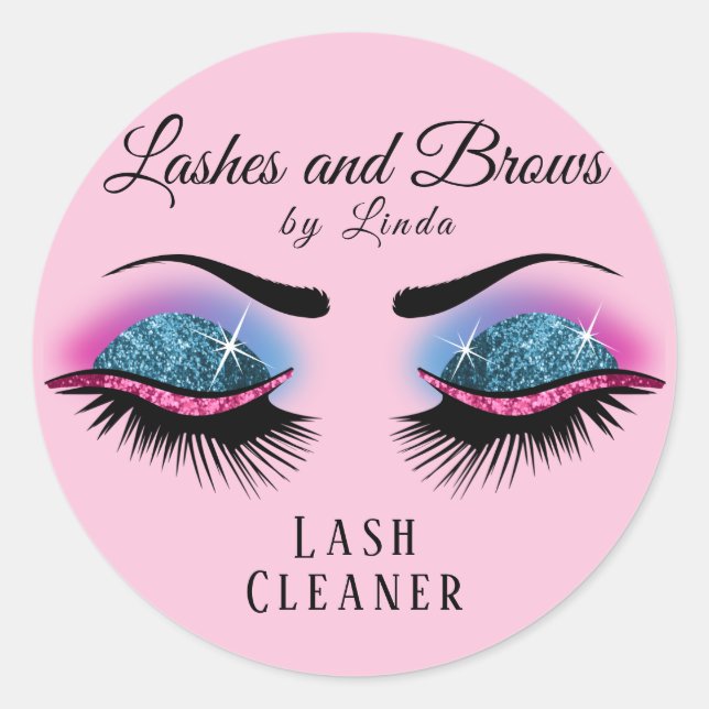 Eyelashes Extension Cleaner - Pink and Blue Classic Round Sticker (Front)