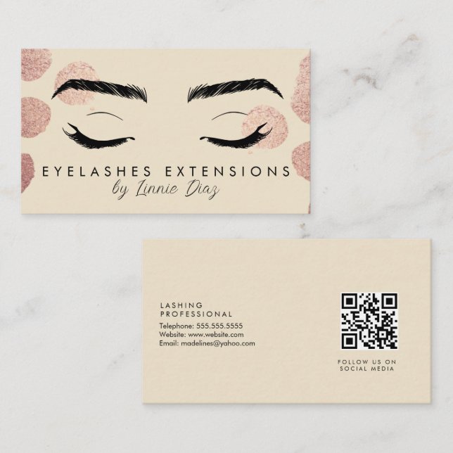 Eyelashes Extensions Salon Beauty Ivory Pink Business Card (Front/Back)
