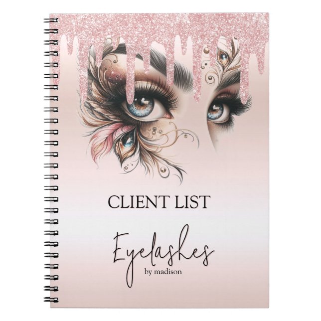 EyeLashes Glam Champagne Dripping Glitter Notebook (Front)