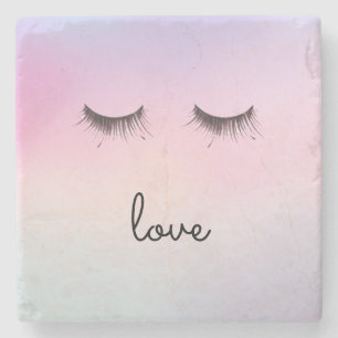 Eyelashes love Purple Pink Tie dye Stone Coaster