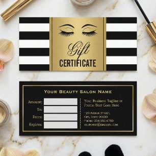 Eyelashes Makeup Gift Certificate Gold B&W Stripes