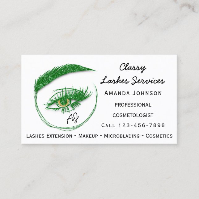 Eyelashes Makeup Microblade Logo Qr Code Monogram Business Card (Front)