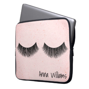 Eyelashes on Pink Terrazzo Pattern Laptop Sleeve