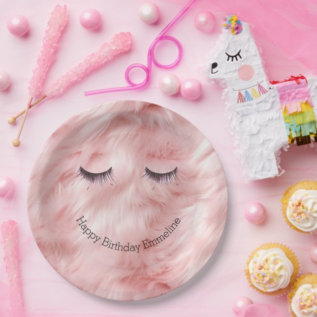 Eyelashes Pink Faux Fur Paper Plate (Party)