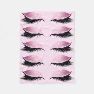 Eyelashes Pink Glitter Girly Fleece Blanket