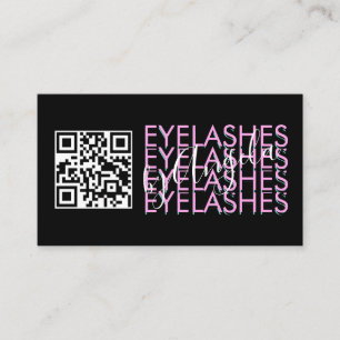 Eyelashes Salon QR Code Pink Black  Script Business Card