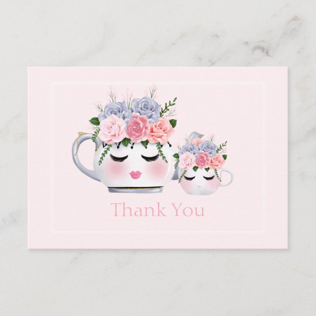 Eyelashes Teapot Mom Floral Baby Shower Thank You Enclosure Card (Front)