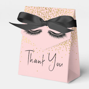 Eyelashes with Gold Glitter on Pink Favor Box