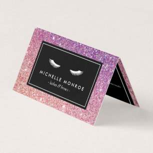 Eyelashes with Purple/Pink Glitter Salon Aftercare Business Card