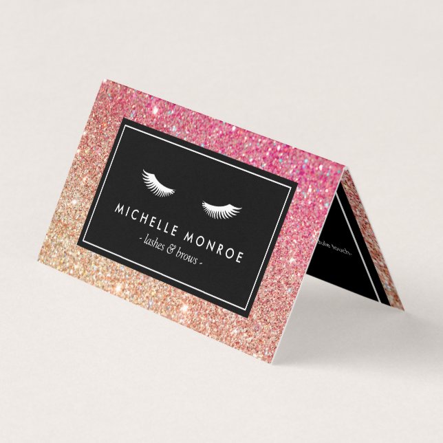Eyelashes with Red/Bronze Glitter Salon Aftercare Business Card (Front)