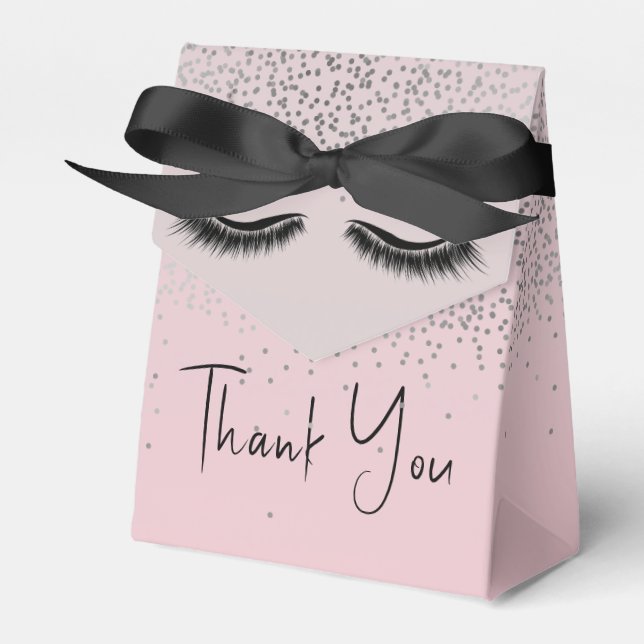 Eyelashes with Silver Glitter  Favor Box (Front Side)