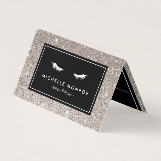 Eyelashes with Silver Glitter Salon Aftercare Business Card (Front)