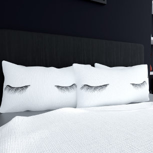 Eyes Asleep Black Eyelashes White Pillow Case Set