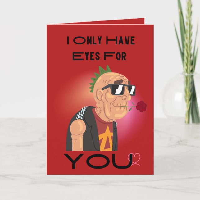 Eyes For You Punk Rocker Old Man Valentine's Day Holiday Card (Front)