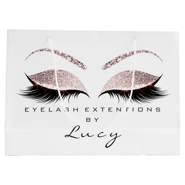 Eyes Lashes Makeup Bridal Name Glitter Pink White Large Gift Bag (Back)