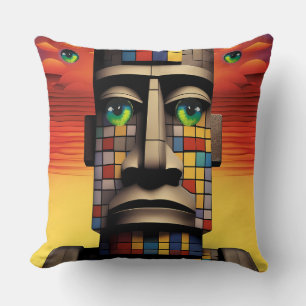 Eyes of the Moais Ken Gauge Pop Surrealism Throw Pillow