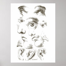 Eyes, Profile, Ears drawing, 17th century, vintage