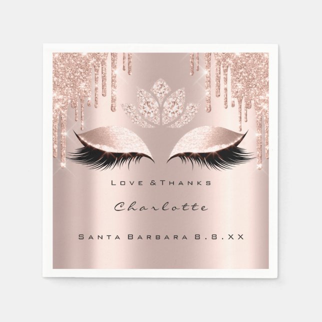 Eyes Rose Gold Glitter Drips Spark Diamond Lotus Napkin (Front)