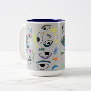 Eyes Stars Plants Modern Minimal Art Two-Tone Coffee Mug