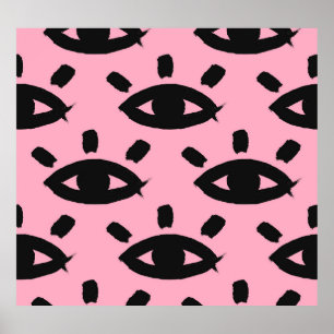 Eyes Watercolor Brush, Sketch Pattern. Poster