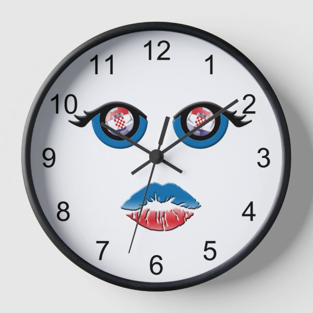 Eyes with Croatia emblem and kissing mouth Clock (Front)