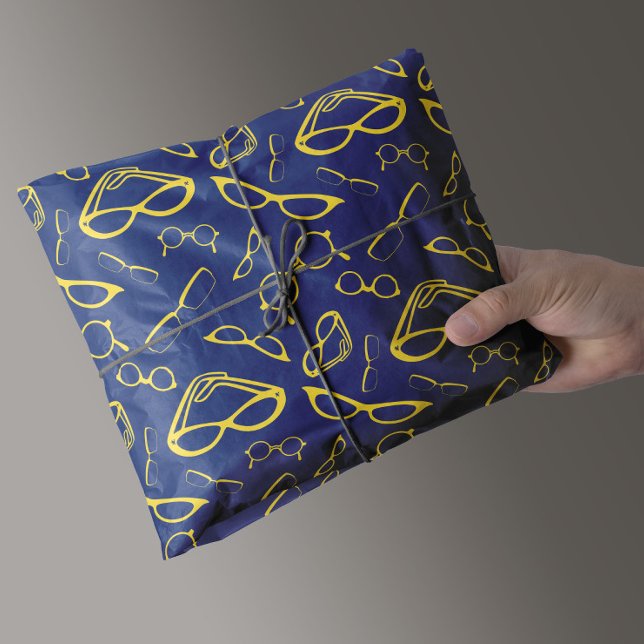Eyewear Eyeglasses Pattern In Yellow And Navy Blue Tissue Paper (Creator Uploaded)