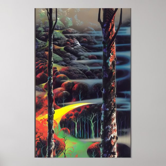 Eyvind Earle -  A Touch of Autumn - Magic Realism Poster (Front)