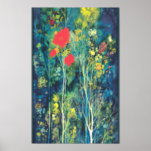 Eyvind Earle - Poppies and Flowers - Magic Realis Poster