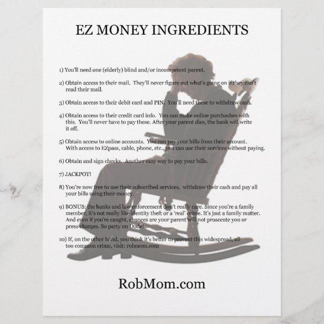 EZ Money Ingredients Flier Flyer (Front)
