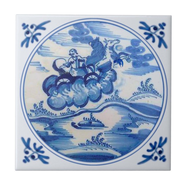 Ezekial Flaming Chariot Biblical Delft Blue 1700s Tile (Front)