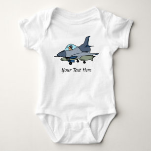 F16 Falcon And Pilot Cartoon Design Baby Bodysuit