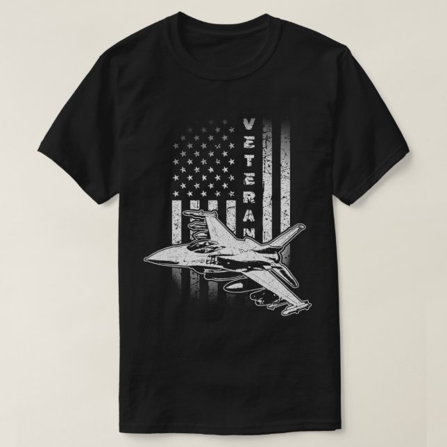 F16 Fighter Jet Veteran Pilot Crew Military US Fla T-Shirt (Design Front)
