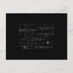 F16 Jet Aircraft Fighter Jet Blueprint Design Postcard