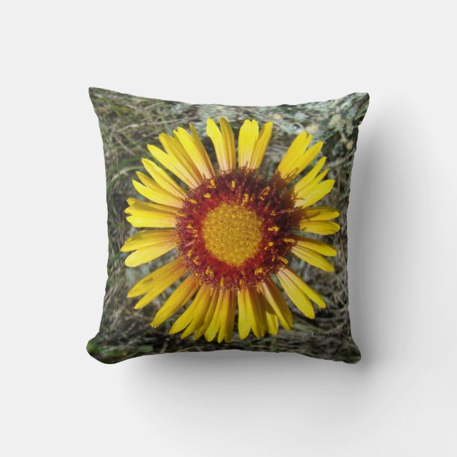 F1 Yellow Wildflower Gaillardia Throw Pillow (Front)