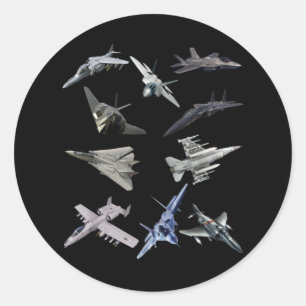 F22 Raptor F18 Hornet F4 Tomcat F35 F15 F16 F117 Classic Round Sticker