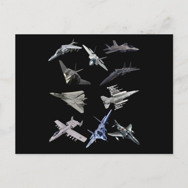 F22 Raptor F18 Hornet F4 Tomcat F35 F15 F16 F117 Postcard (Front)