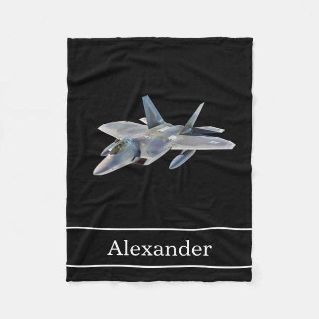F22 Raptor Fighter Jet with Name Fleece Blanket (Front)