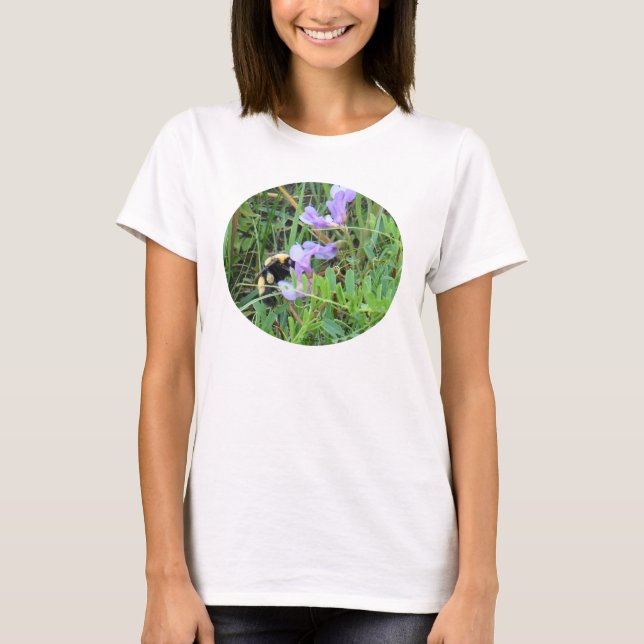F32w Bee on Purple Wildflowers T-Shirt (Front)