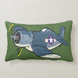 F4U cartoon corsair plane Lumbar Pillow