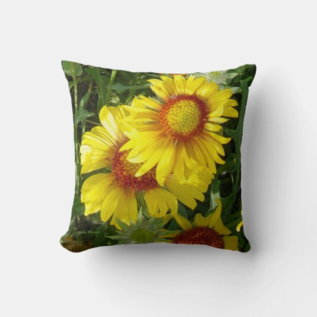 F6 Yellow Wildflowers Gaillardia Throw Pillow (Front)
