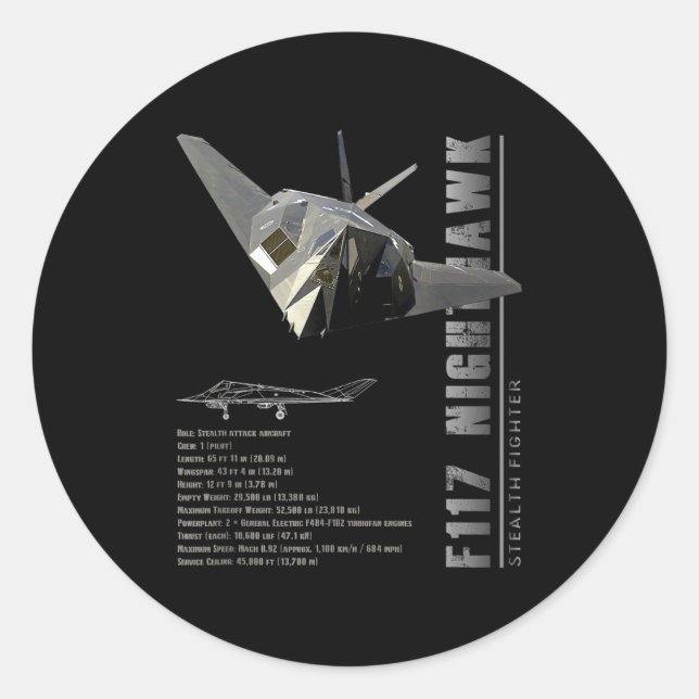 F-117 Nighthawk Stealth Fighter-spec  Classic Round Sticker (Front)