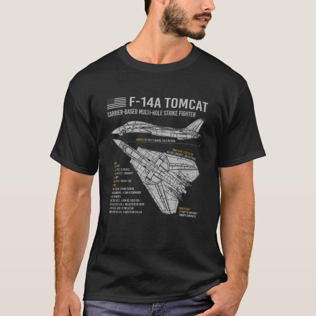 F 14 Tomcat F14 Aircraft Airplane Blueprint Facts  T-Shirt (Front)