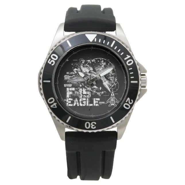 F-15 Eagle Crown Protector Black Rubber Watch (Front)