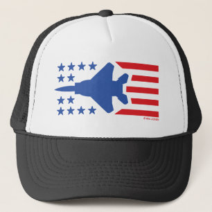 F-15 Fighter Jet Stars and Stripes Red White Blue Trucker Hat