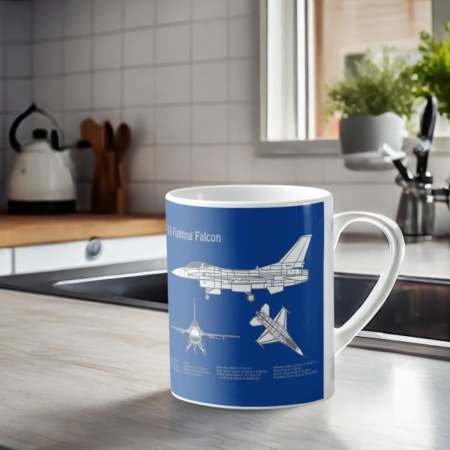 F-16 Fighting Falcon - Airplane Blueprint Plan ABD Coffee Mug (Creator Uploaded)