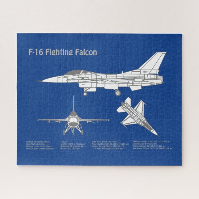 F-16 Fighting Falcon - Airplane Blueprint Plan ABD Jigsaw Puzzle (Horizontal)