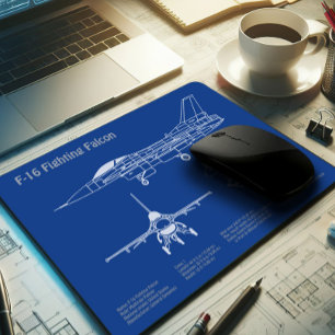 F-16 Fighting Falcon - Airplane Blueprint Plans AD Mouse Pad