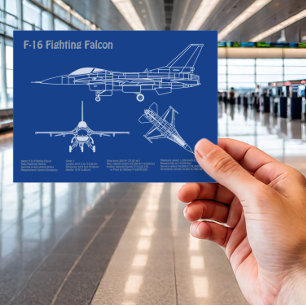 F-16 Fighting Falcon - Airplane Blueprint Plans AD Postcard