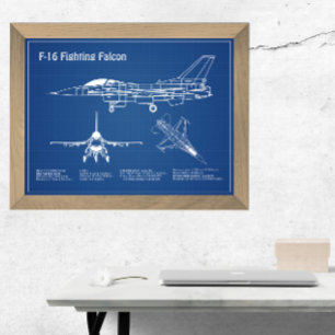 F-16 Fighting Falcon - Airplane Blueprint Plans AD Poster